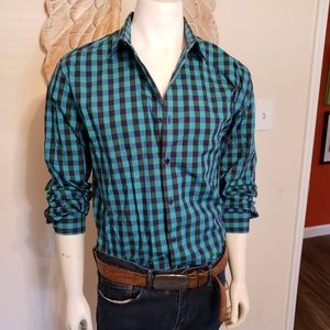 TEAL AND NAVY CHECKED SHIRT